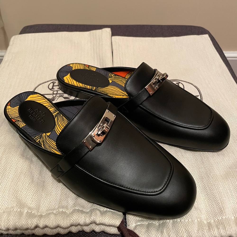 Hermès black mules silver buckle - US 6.5 - 7